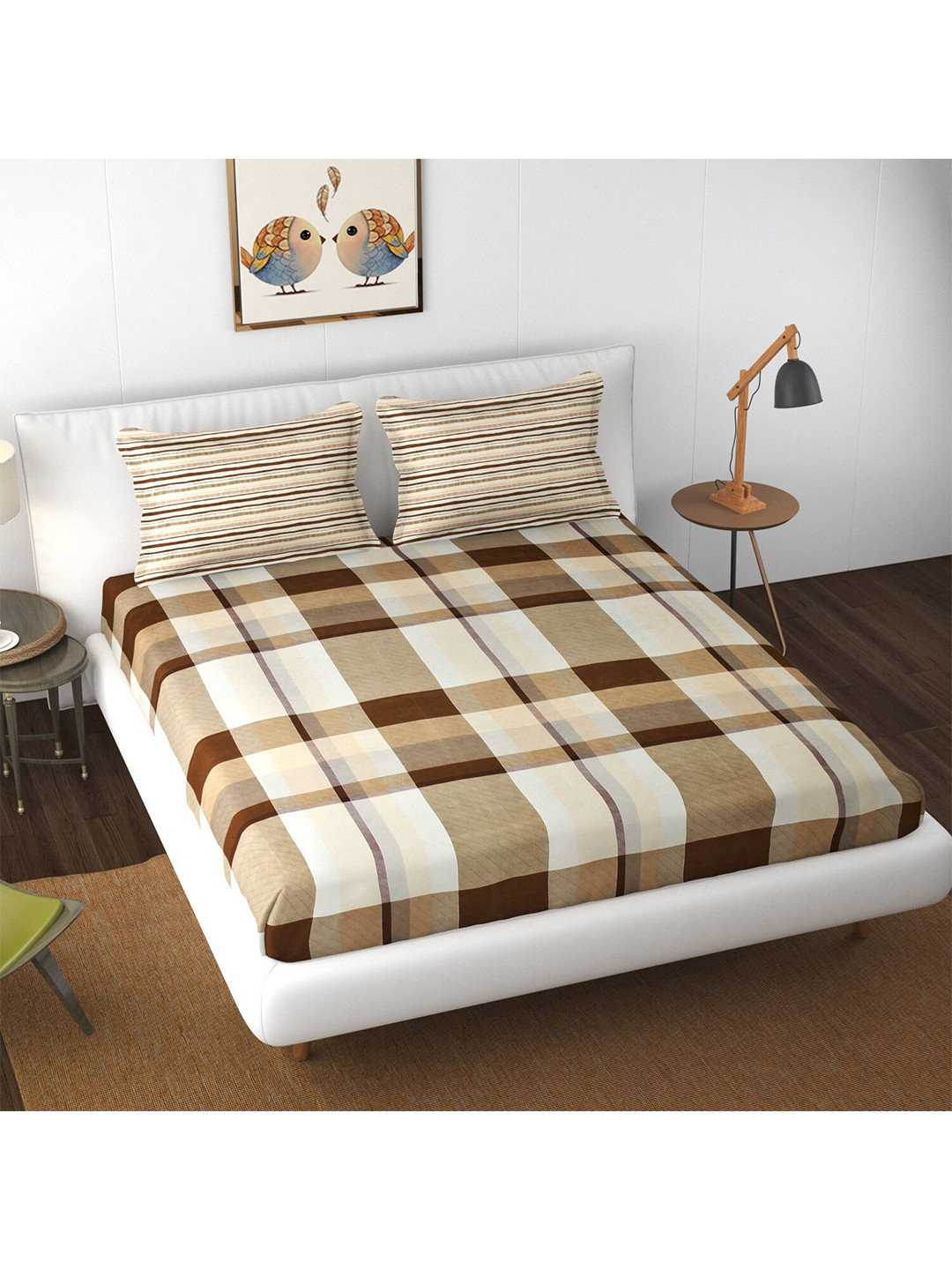 

Florida Brown & White Geometric 250 TC Fitted King Bedsheet With 2 Pillow Covers