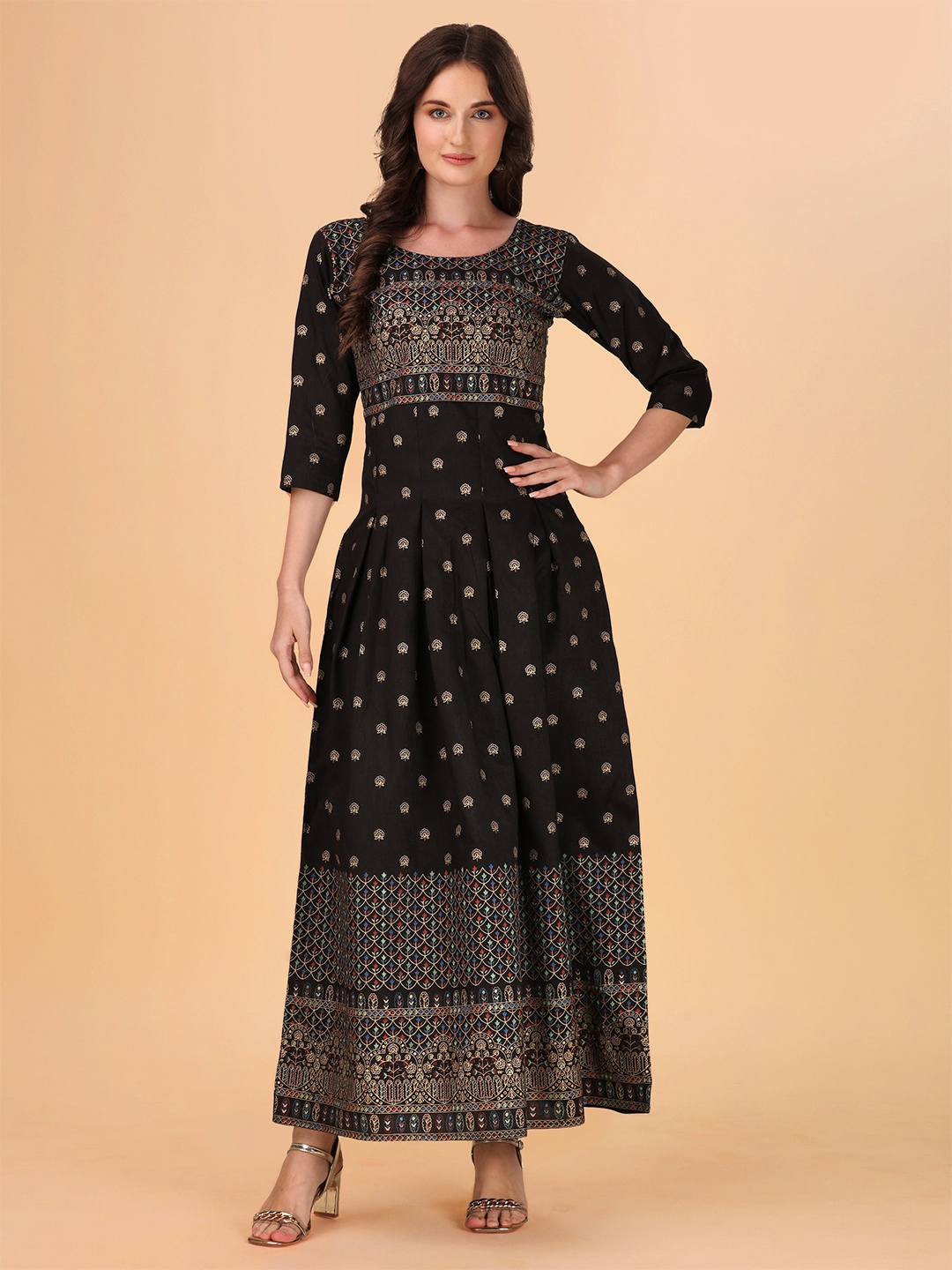 

Paralians Ethnic Motifs Printed Maxi Dress, Black