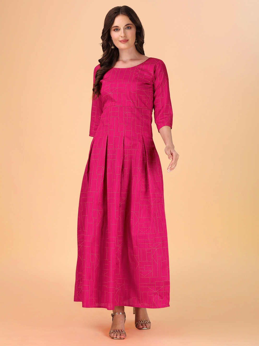 

Paralians Pink Geometeric A- Line Maxi Ethnic Dress