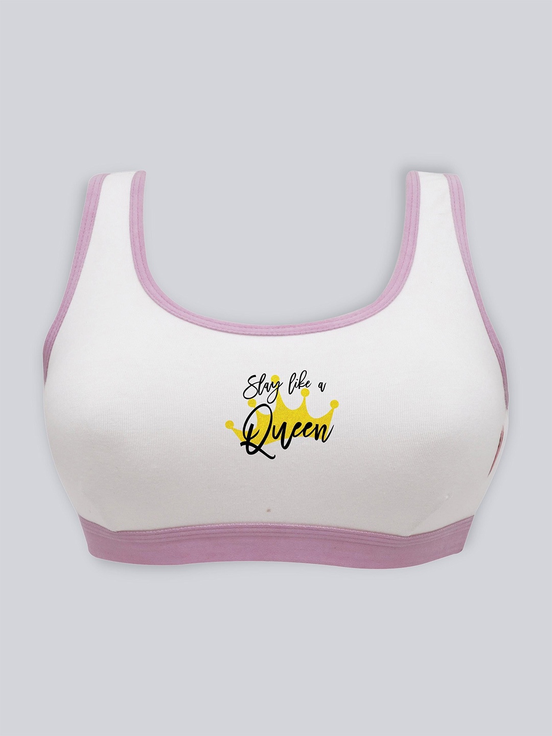

DChica Non-Wired Non-Padded All Day Comfort Full Coverage Cotton Sports Bra, White