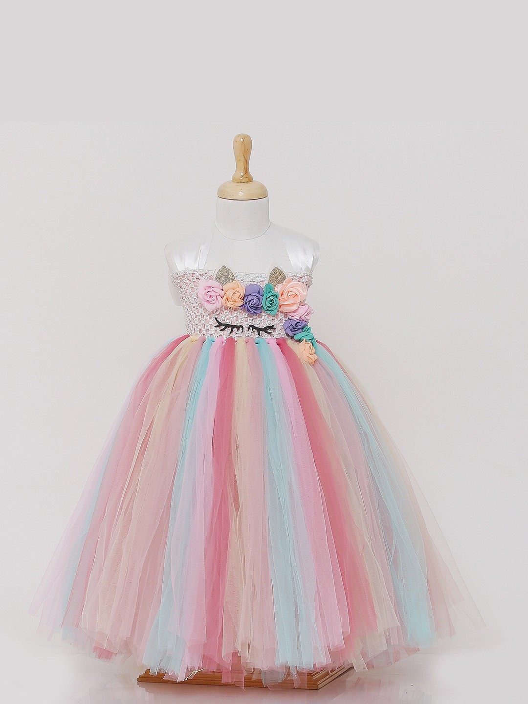 

TINY MINY ME Girls Floral Corsage Detailed Net Maxi Tulle Dress, Multi