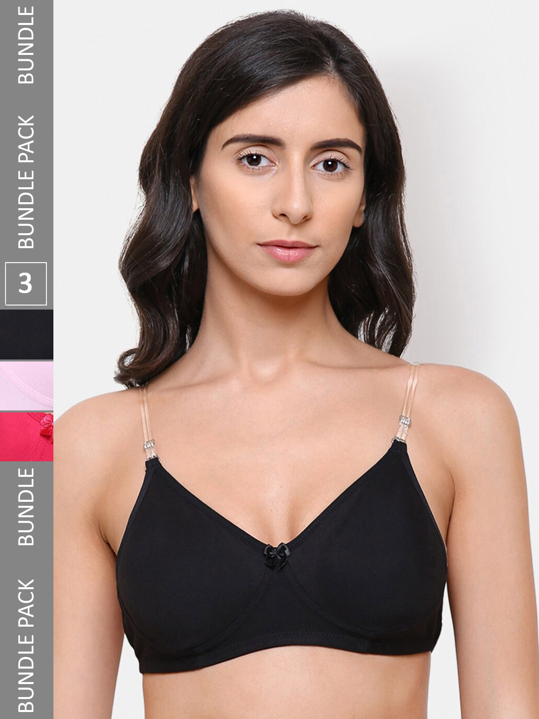 

College Girl Pack of 3 All Day Comfort Non Padded Full Coverage Bra, Black