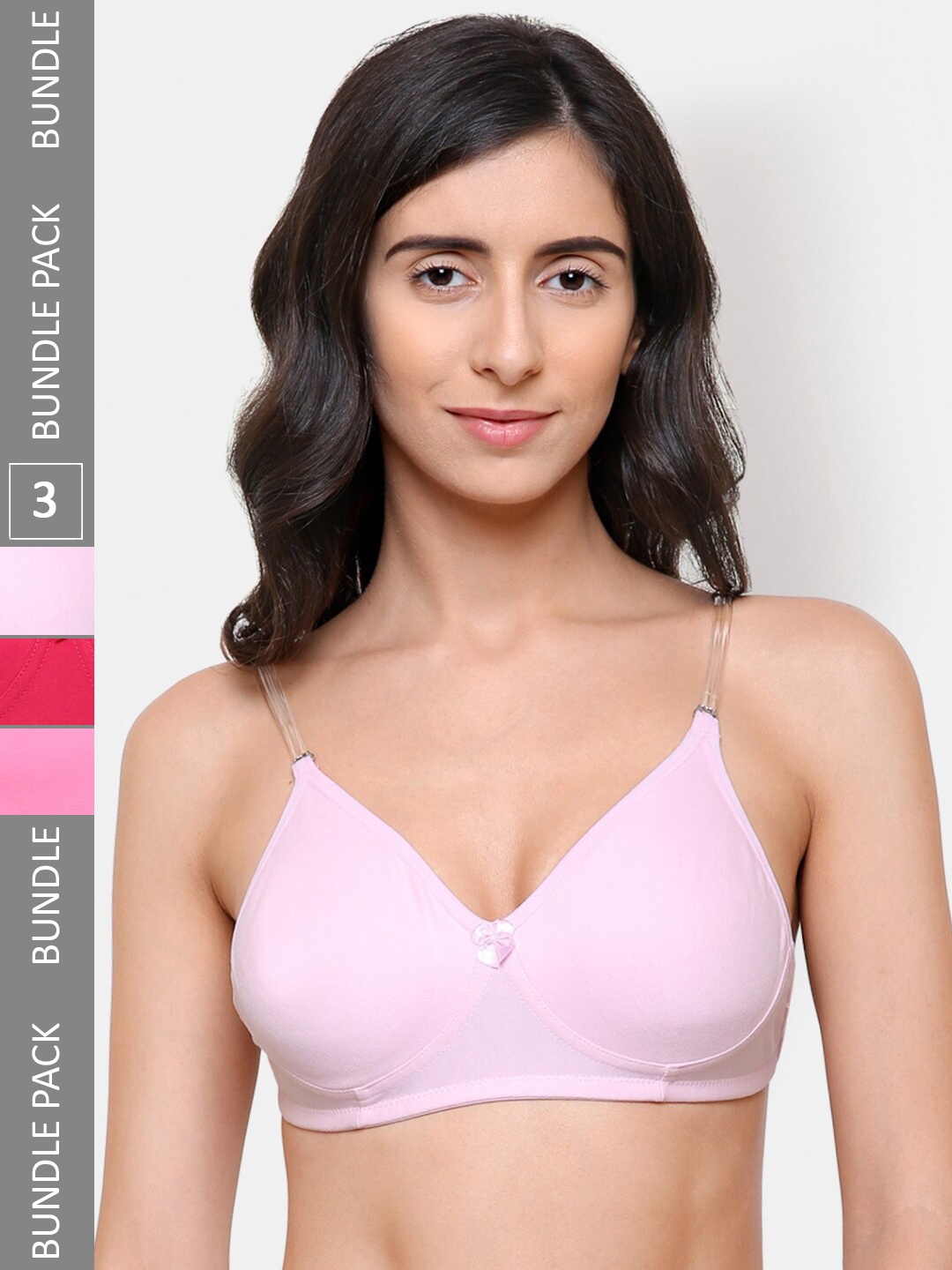 

College Girl Pack of 3 All Day Comfort Non Padded Full Coverage Bra, Pink