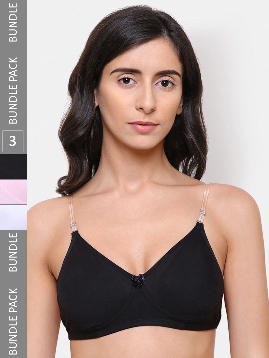 

College Girl Pack of 3 All Day Comfort Non Padded Full Coverage Bra, Black
