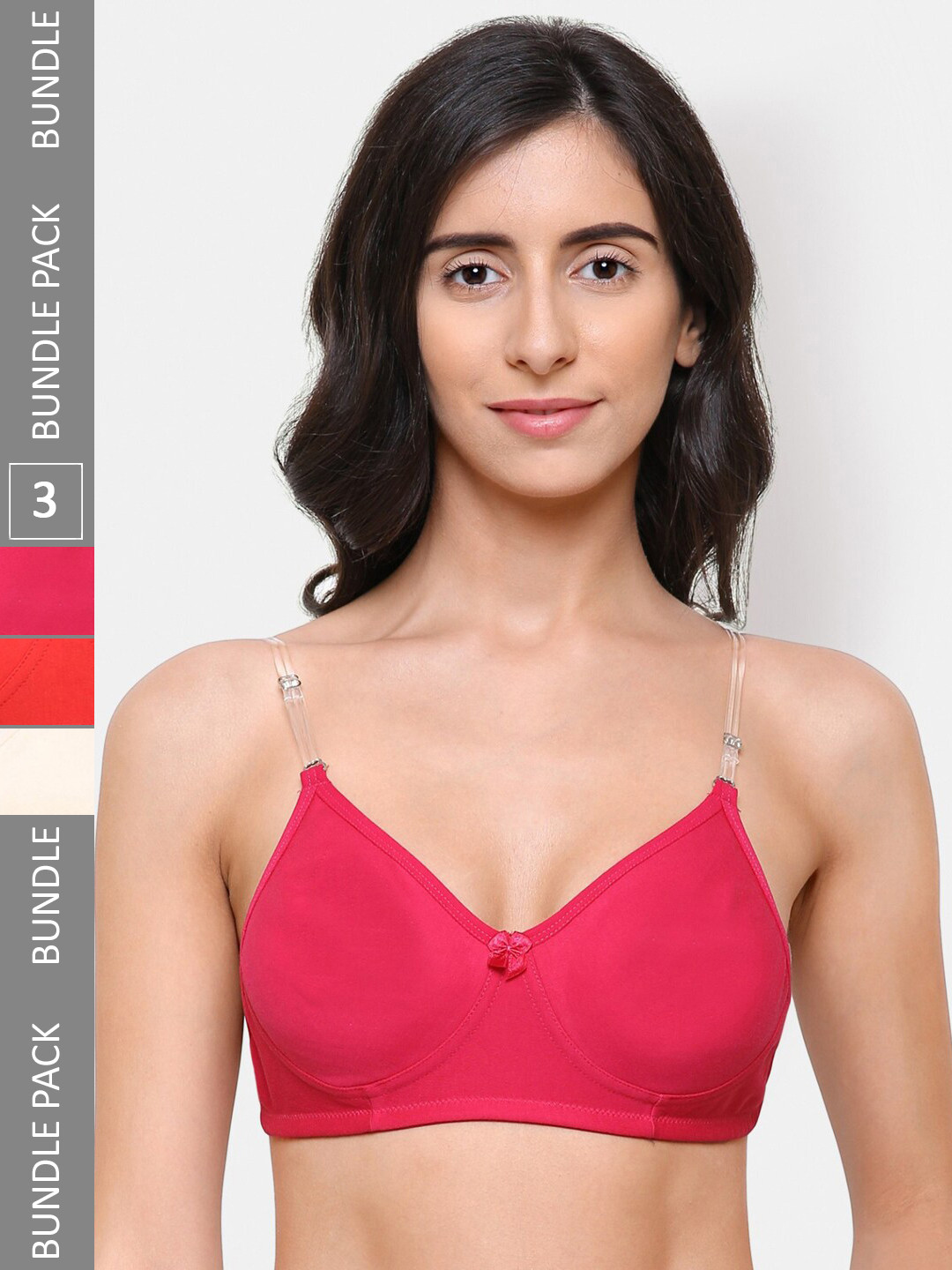 

College Girl Pack of 3 All Day Comfort Non Padded Full Coverage Bra, Red