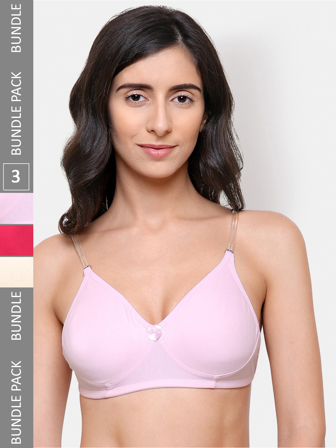 

College Girl Pack of 3 All Day Comfort Non Padded Full Coverage Bra, Pink