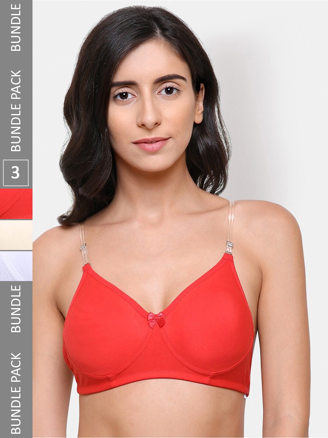 

College Girl Pack of 3 All Day Comfort Non Padded Full Coverage Bra, Red