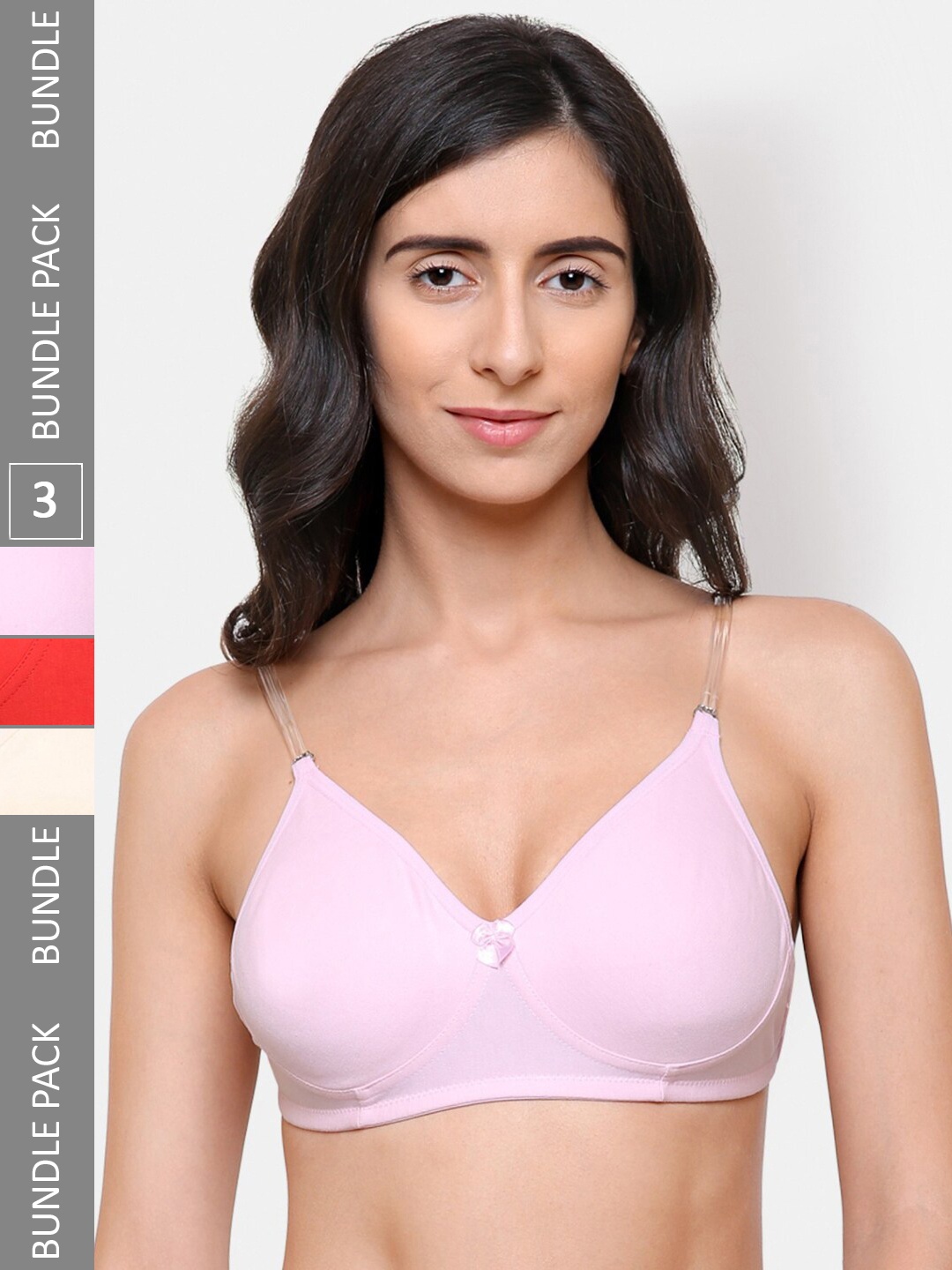 

College Girl Pack of 3 All Day Comfort Non Padded Full Coverage Bra, Red