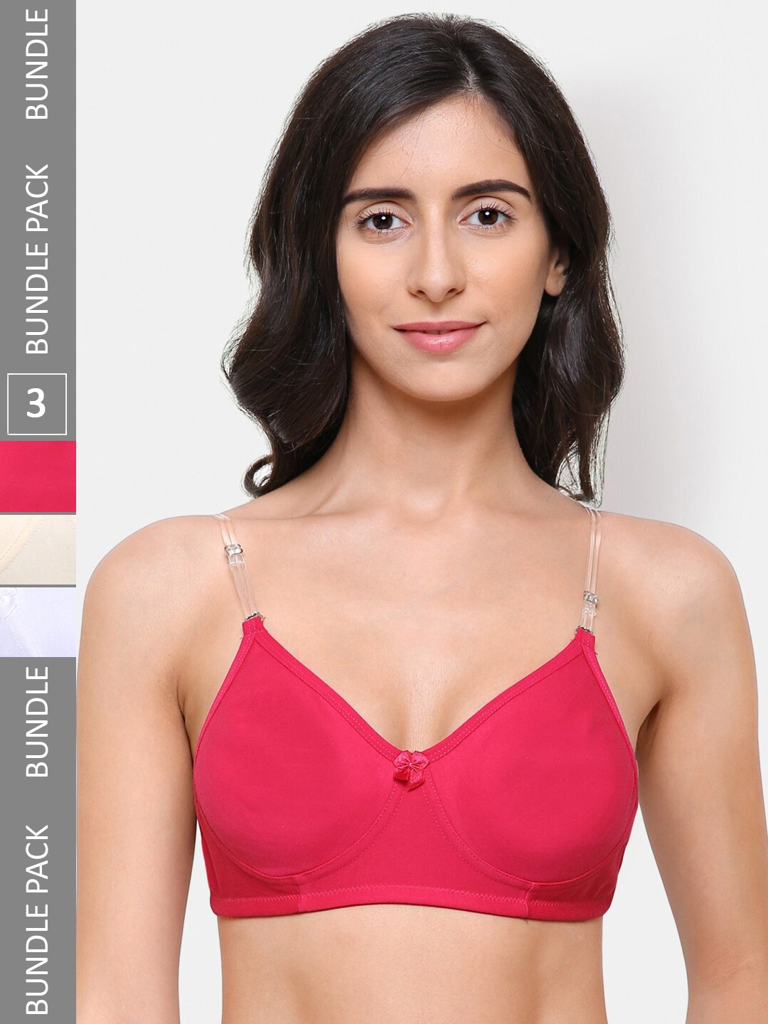 

College Girl Pack of 3 All Day Comfort Non Padded Full Coverage Bra, Pink