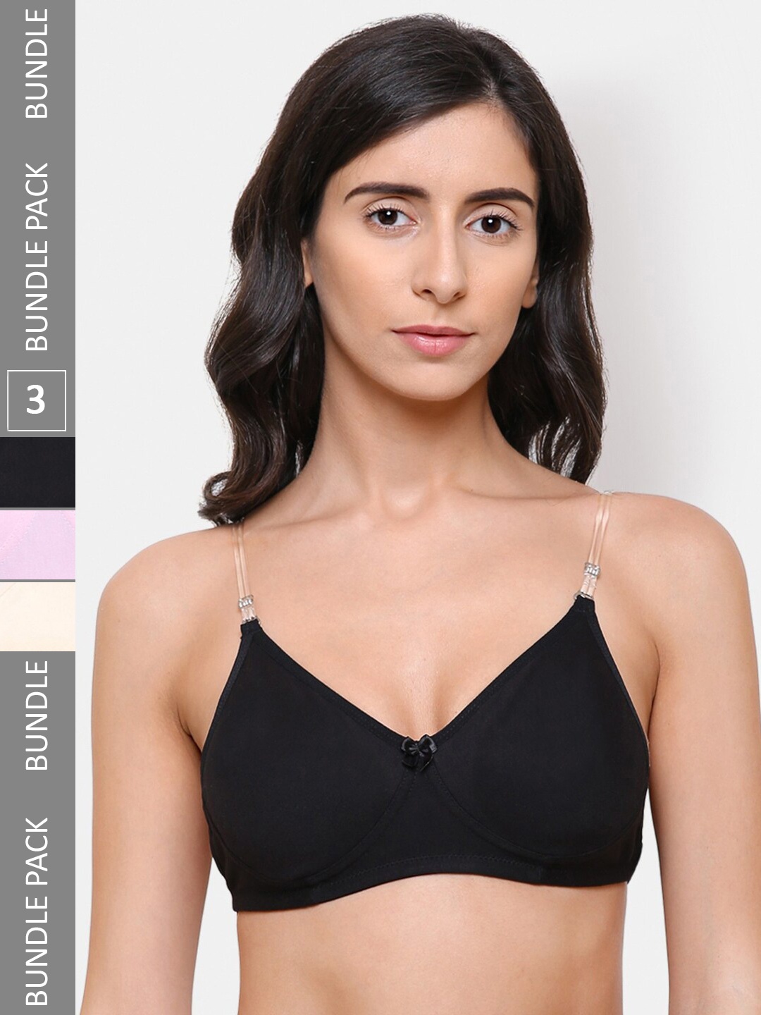 

College Girl Pack of 3 All Day Comfort Non Padded Full Coverage Bra, Black