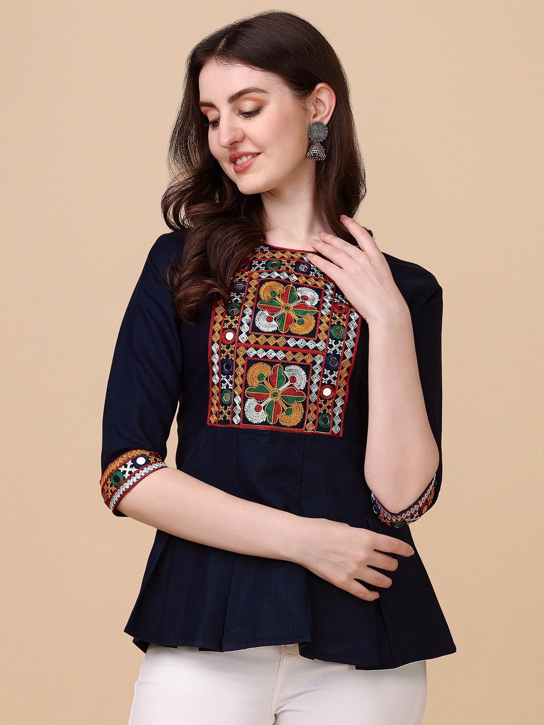 

Paralians Tribal Embroidered A-Line Top, Blue