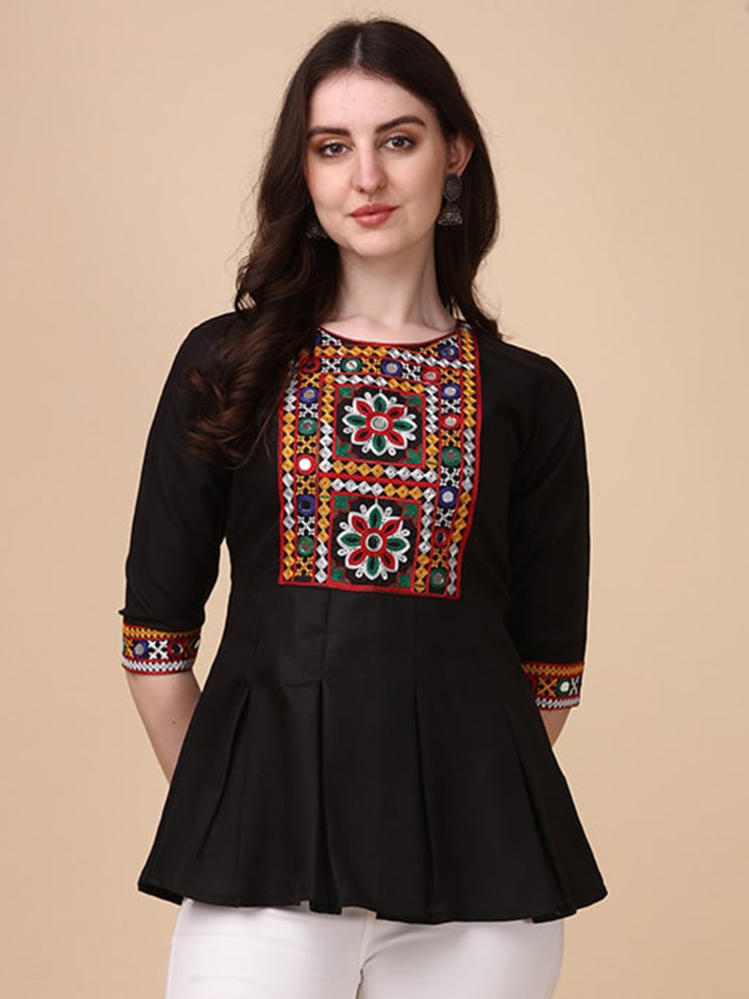 

Paralians Tribal Embroidered A-Line Top, Black
