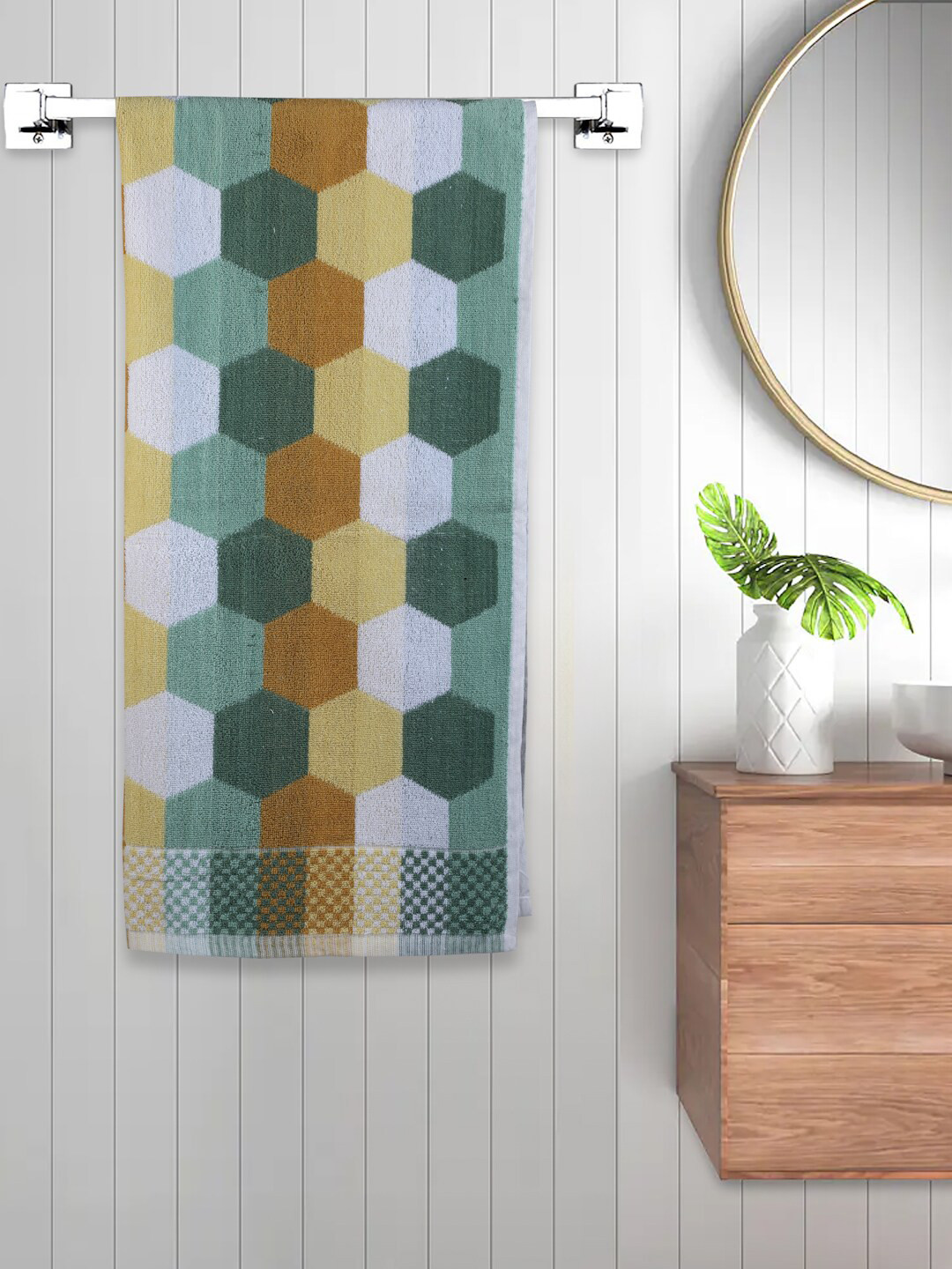 

FABINALIV Brown & Beige Gemotric Printed 450 GSM Cotton Bath Towels