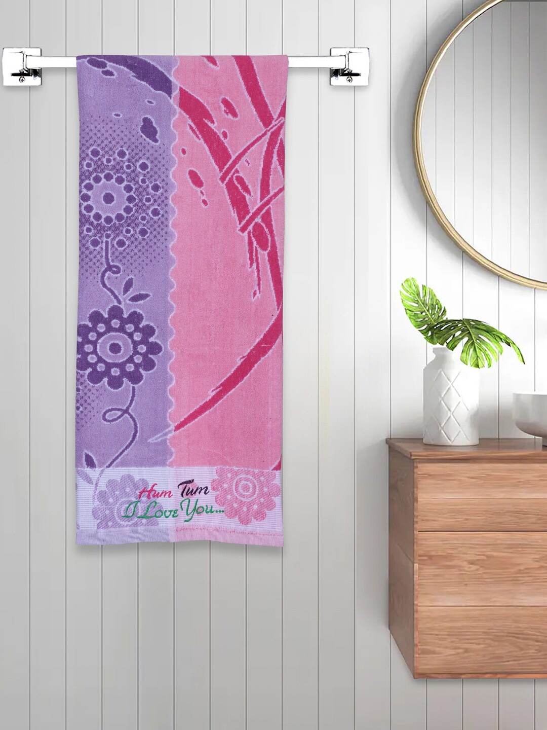 

FABINALIV Pink & Blue Floral Printed 450 GSM Cotton Bath Towel