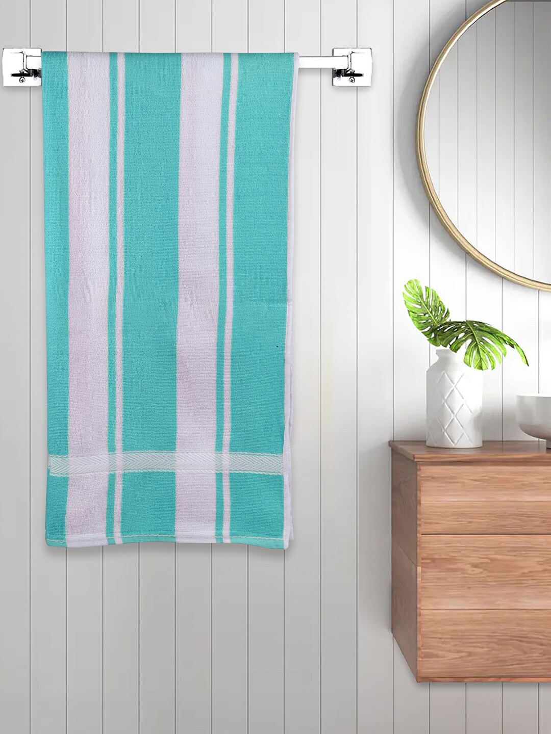 

FABINALIV Turquoise Blue & White Striped 450 GSM Cotton Bath Towel