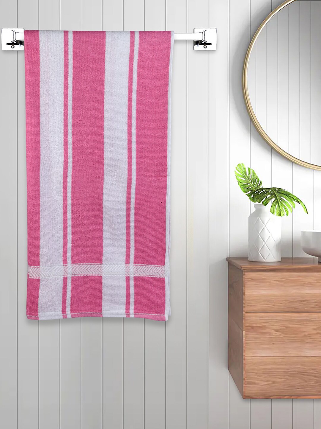 

FABINALIV Pink & White Striped 450 GSM Cotton Bath Towel