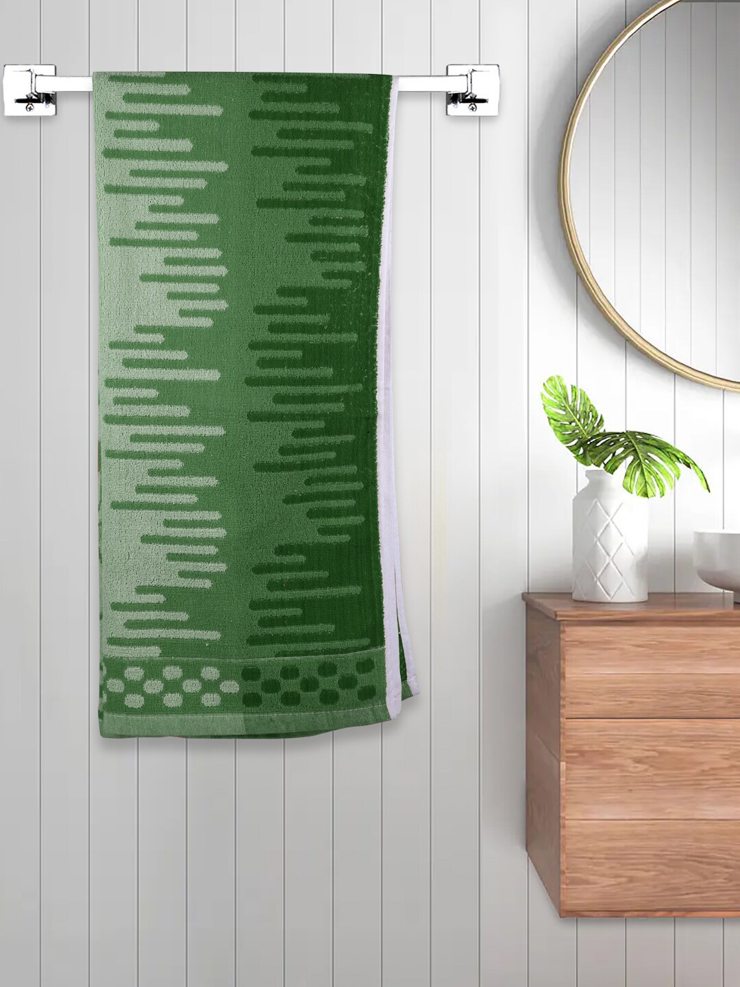 

FABINALIV Green Abstract Printed 450 GSM Cotton Bath Towel