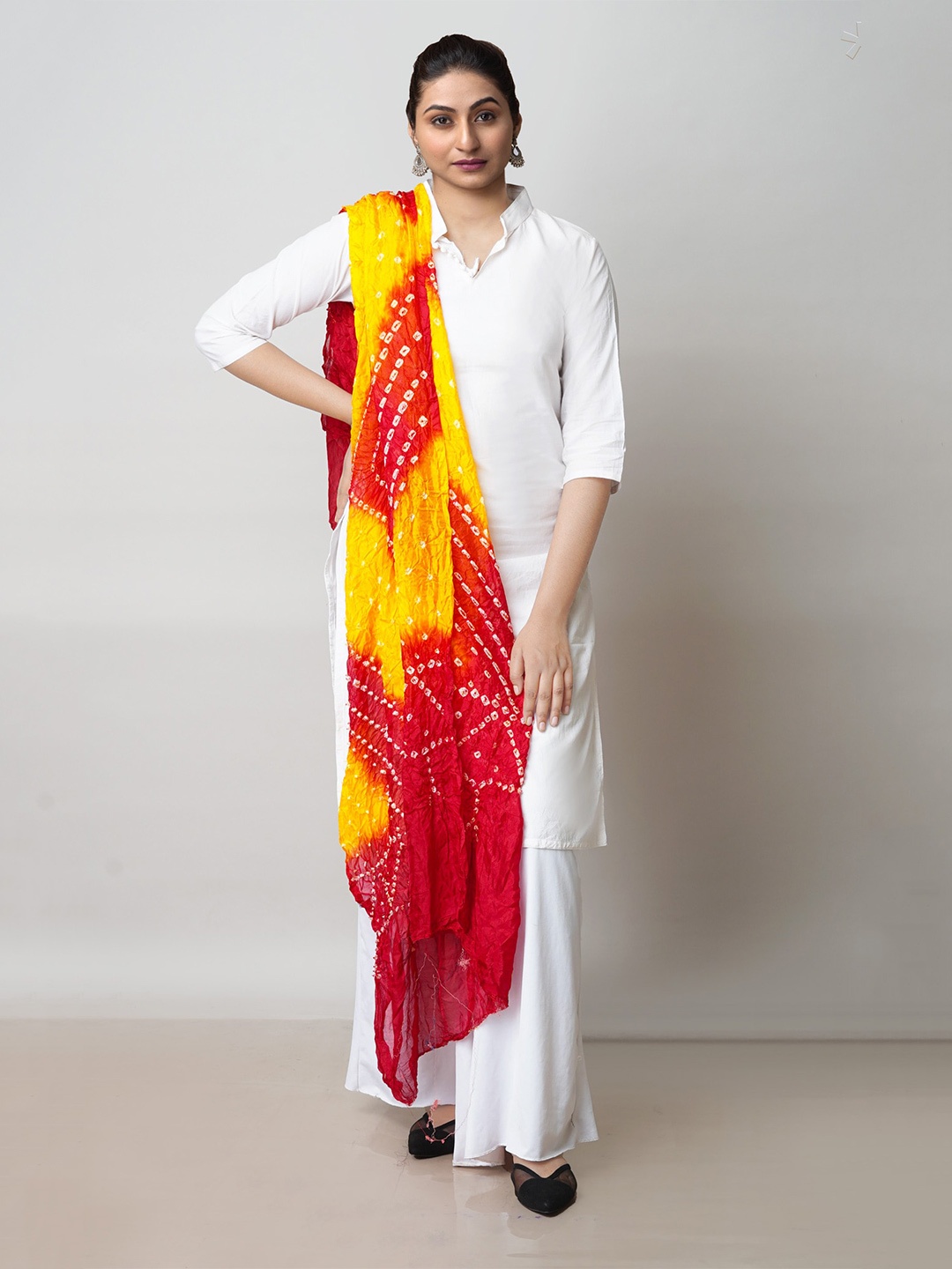 

Unnati Silks Bandhani Printed Silk Dupatta, Red