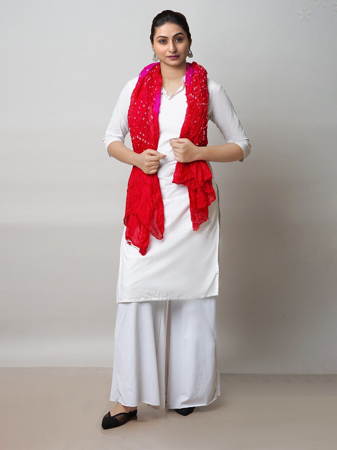 

Unnati Silks Bandhani Printed Silk Dupatta, Red