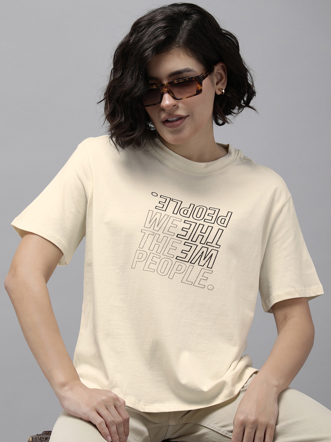 

The Roadster Life Co. Pure Cotton Typography Printed T-shirt, Beige
