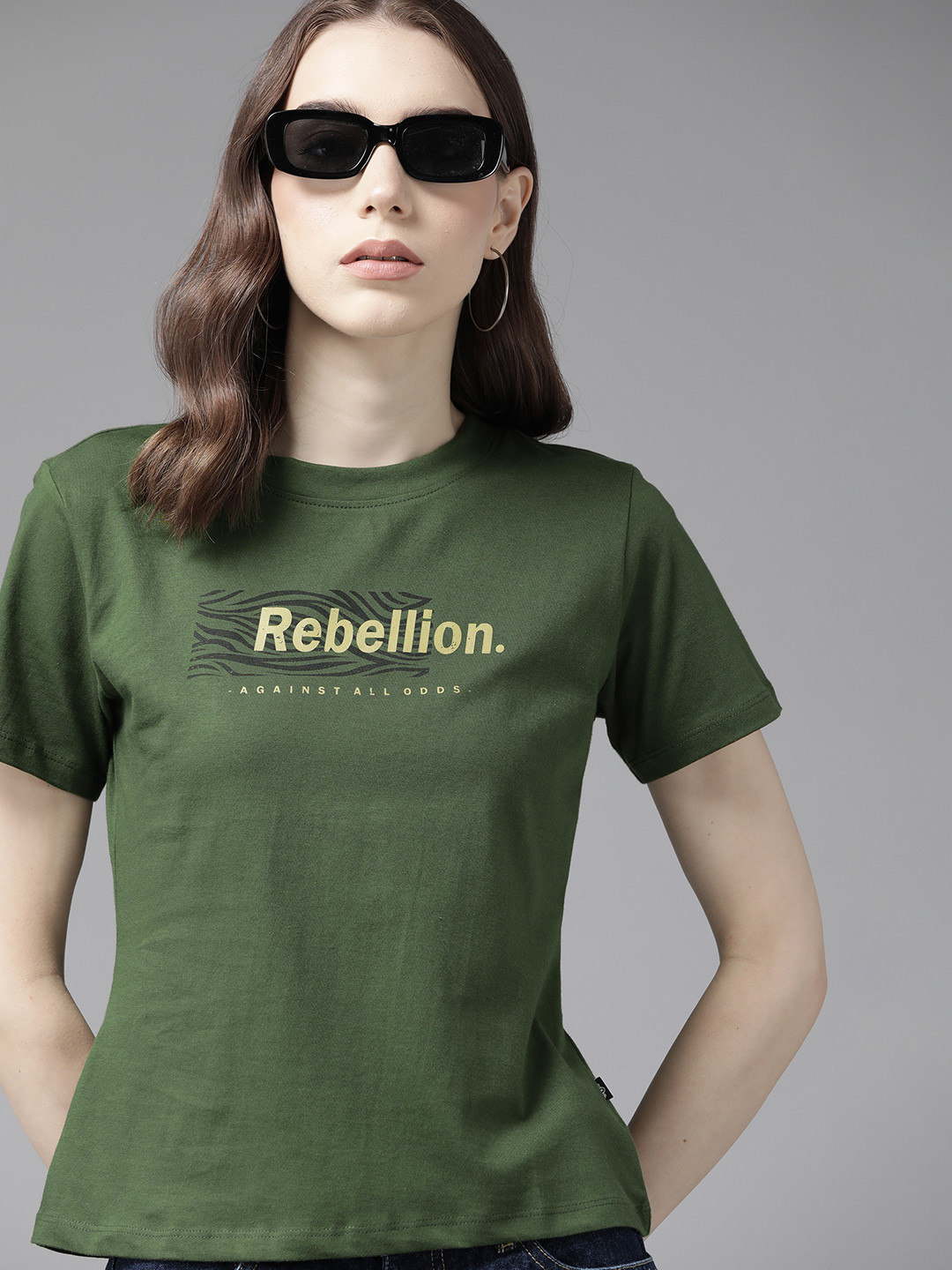 

The Roadster Lifestyle Co. Typography Printed Pure Cotton T-shirt, Olive