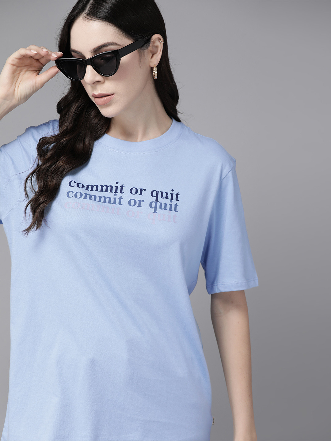 

The Roadster Lifestyle Co. Women Typography Printed Pure Cotton Oversized T-shirt, Blue