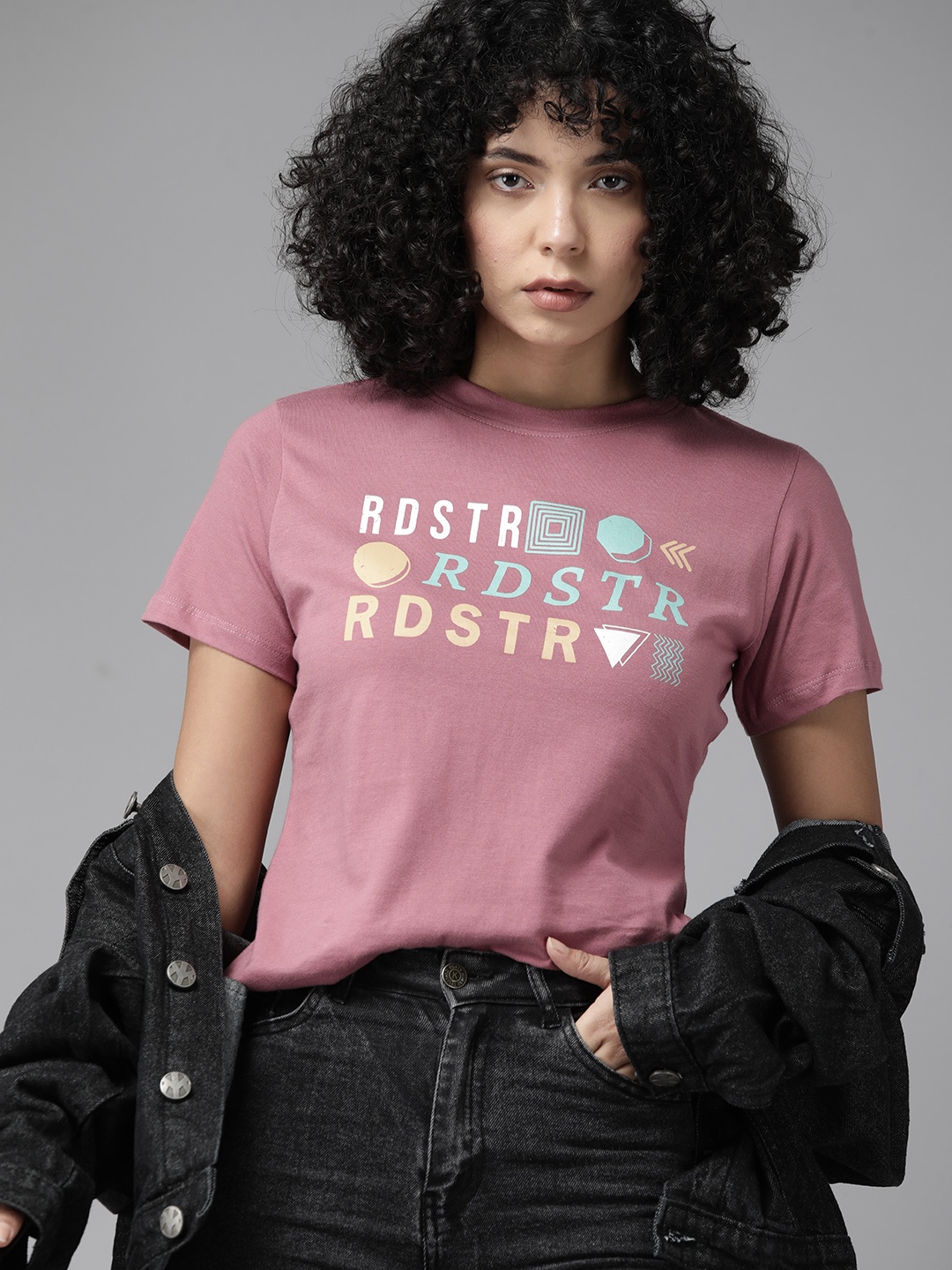 

The Roadster Lifestyle Co. Brand Logo Printed T-shirt, Rose