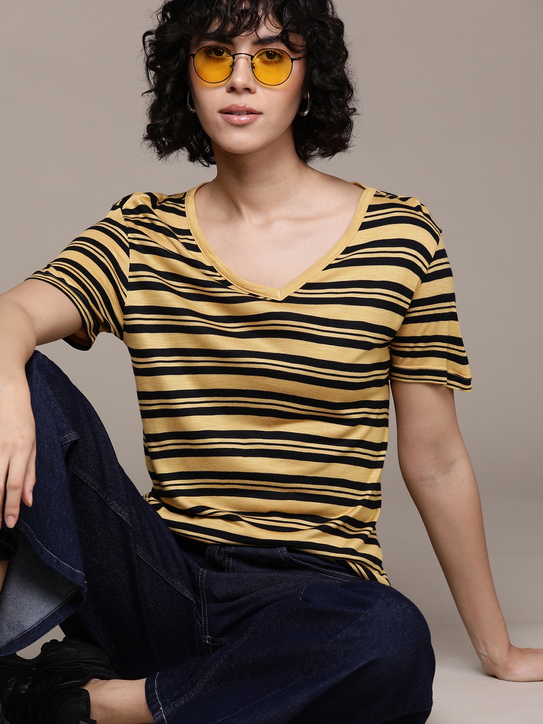 

The Roadster Lifestyle Co. Striped V-Neck T-shirt, Yellow