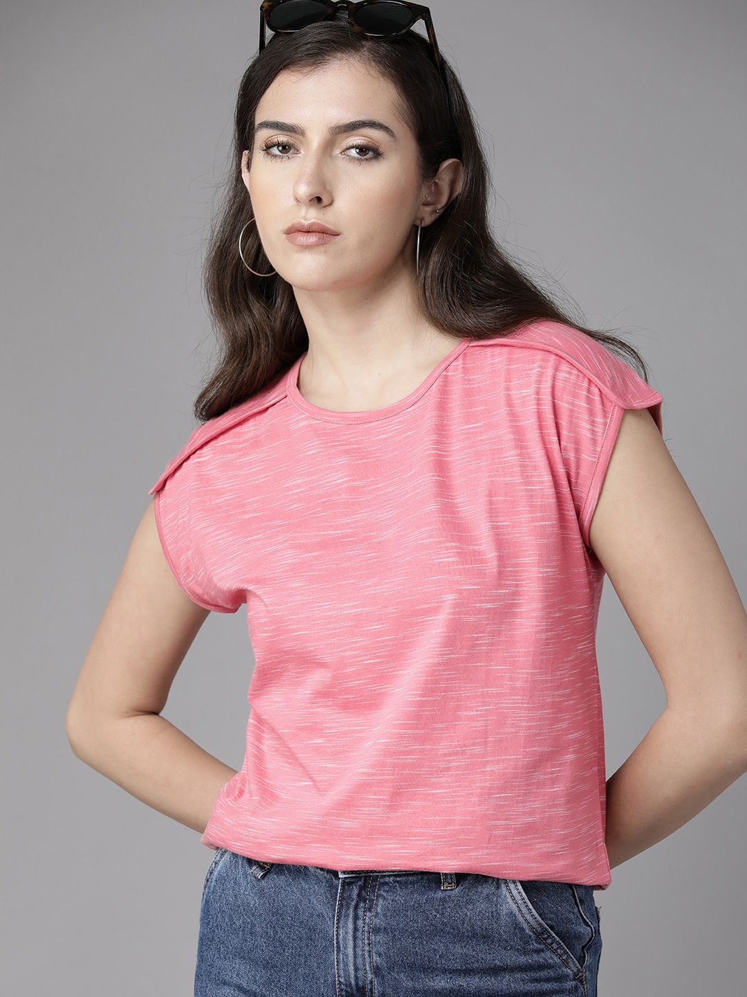 

The Roadster Lifestyle Co. Extended Sleeves Relaxed Fit T-shirt, Peach