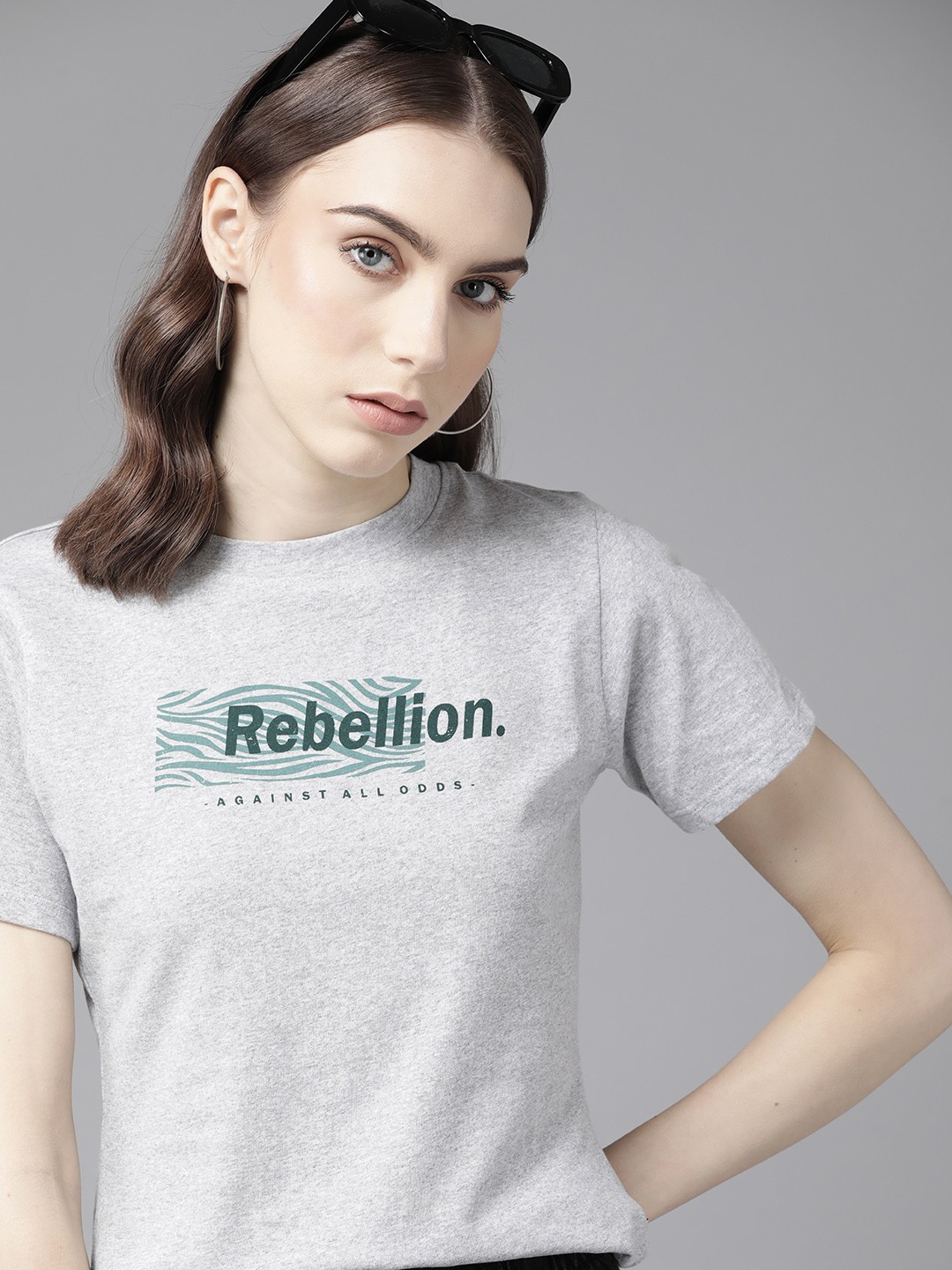 

The Roadster Lifestyle Co. Typography Printed Crop T-shirt, Grey melange
