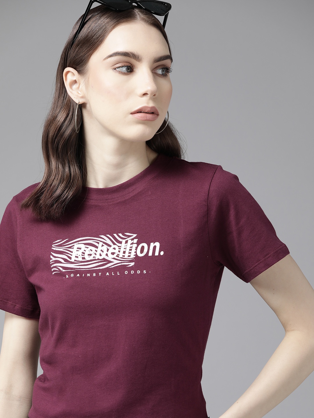 

The Roadster Lifestyle Co.Typography Printed Pure Cotton T-shirt, Burgundy
