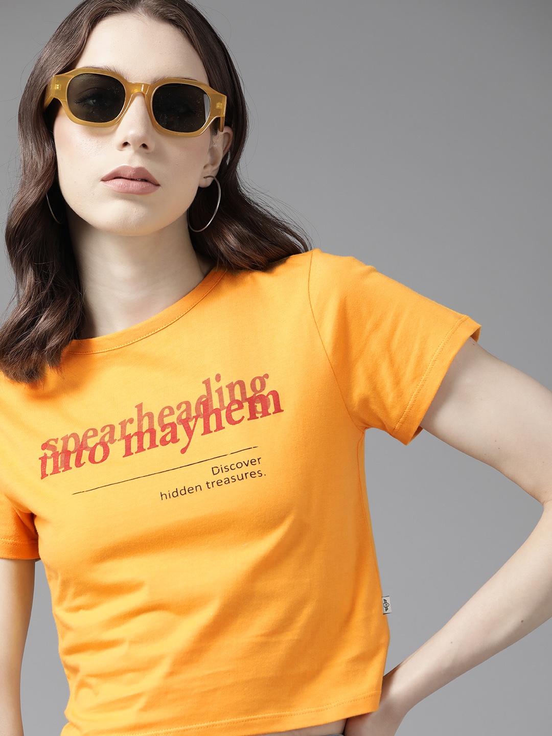 

The Roadster Lifestyle Co.Typography Printed Pure Cotton T-shirt, Mustard