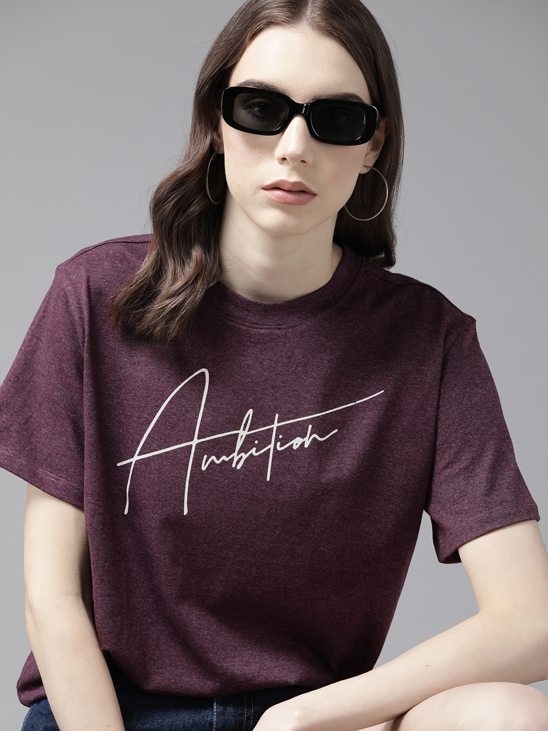 

The Roadster Lifestyle Co.Typography Printed Pure Cotton T-shirt, Purple