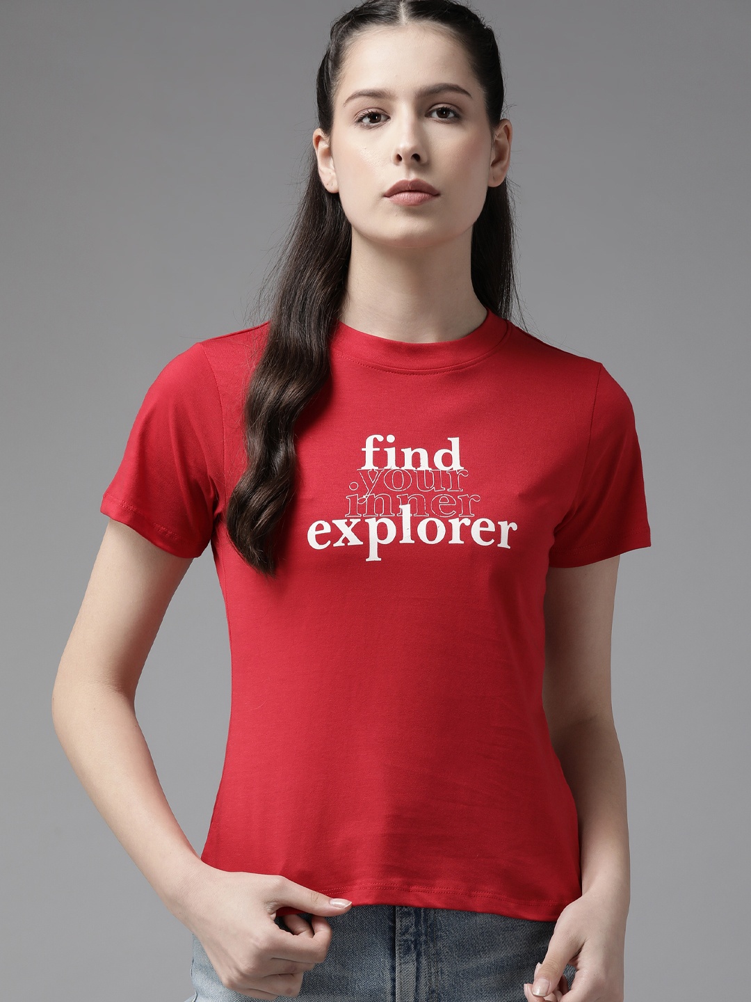 

The Roadster Lifestyle Co. Typography Printed Pure Cotton T-shirt, Red
