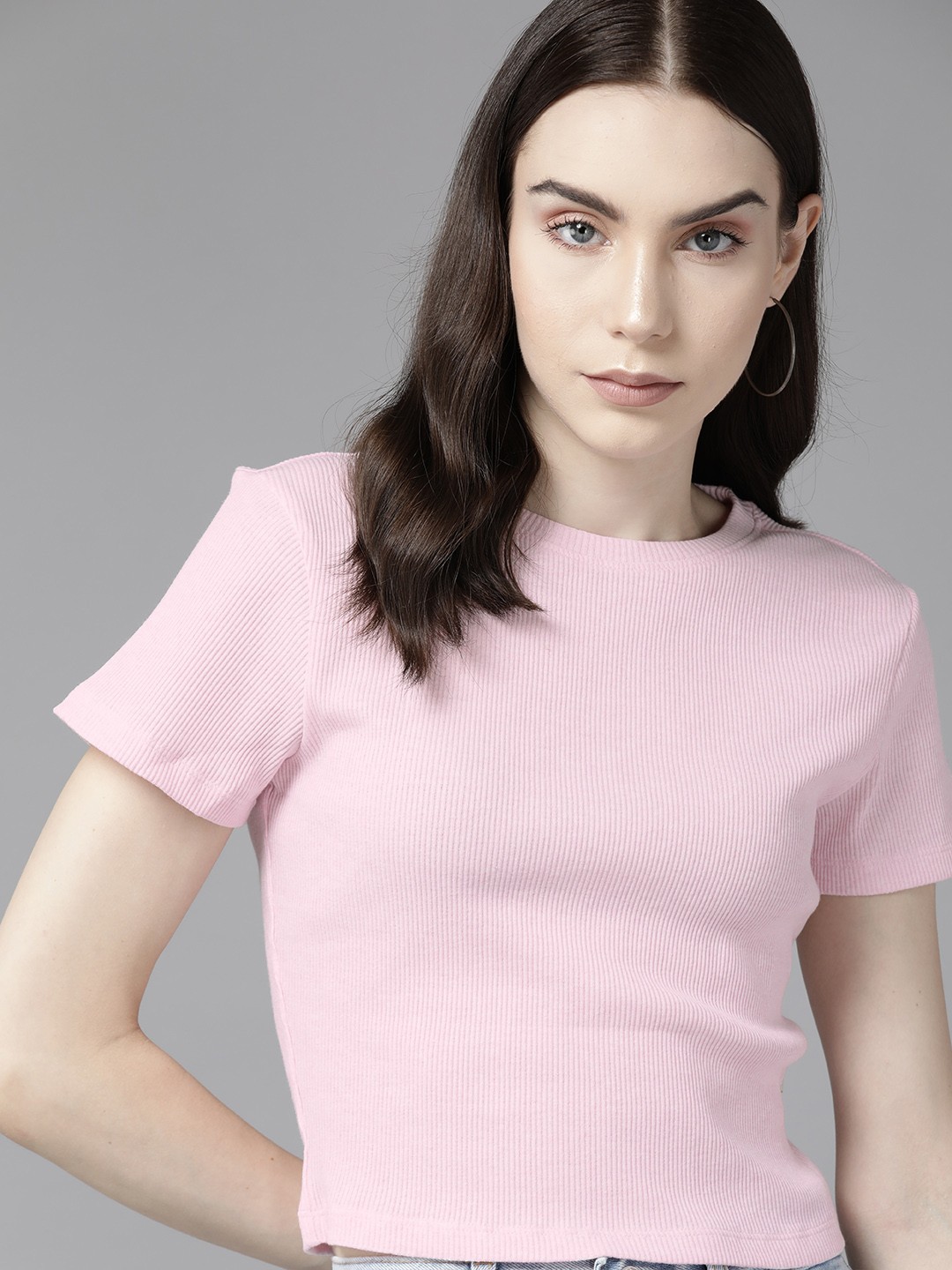 

The Roadster Lifestyle Co. Ribbed Round Neck T-shirt, Pink