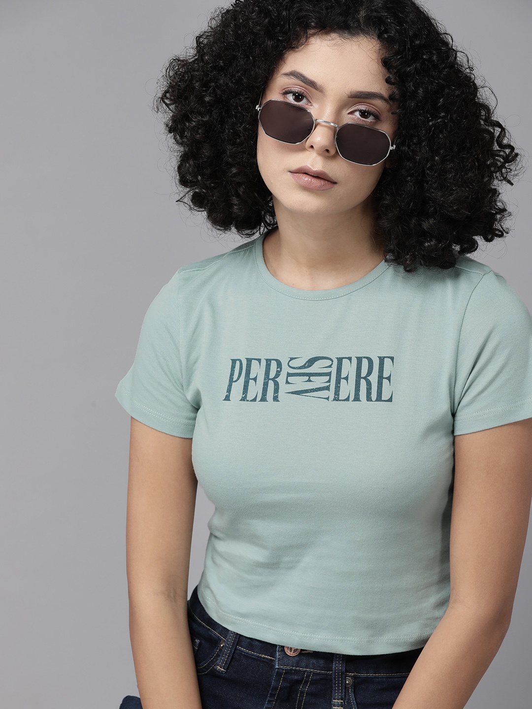 

The Roadster Lifestyle Co. Women Typography Printed Pure Cotton T-shirt, Green