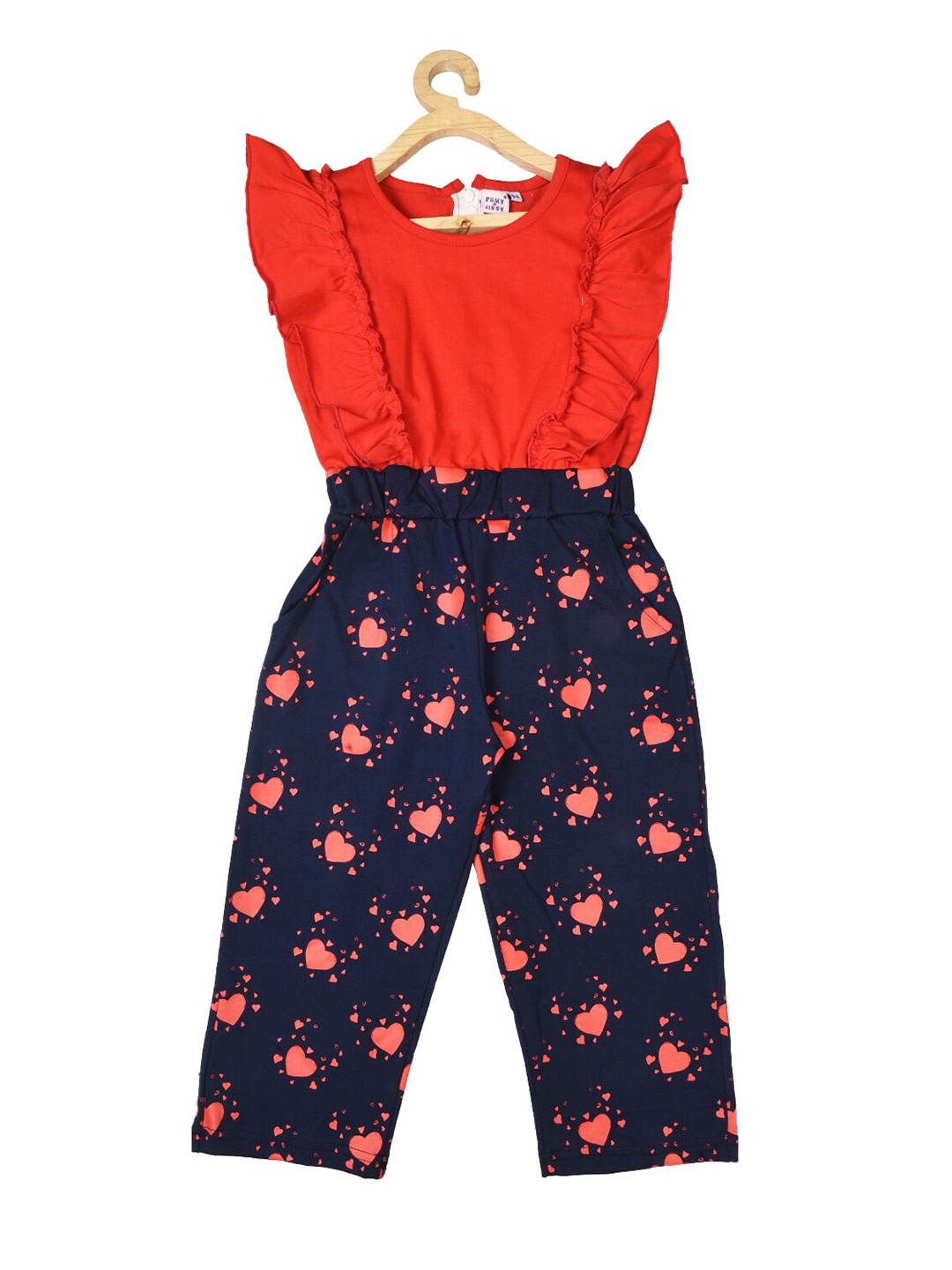 

POMY & JINNY Girls Printed Cotton Basic Jumpsuit, Red