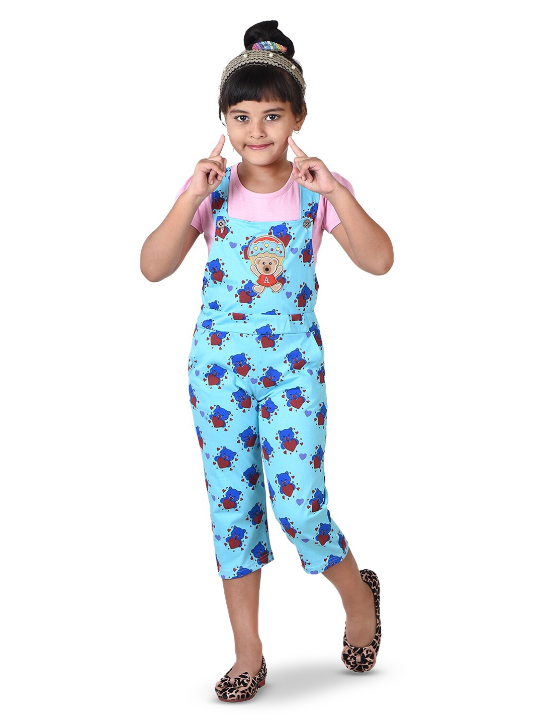 

POMY & JINNY Girls Printed Capri Jumpsuit, Turquoise blue