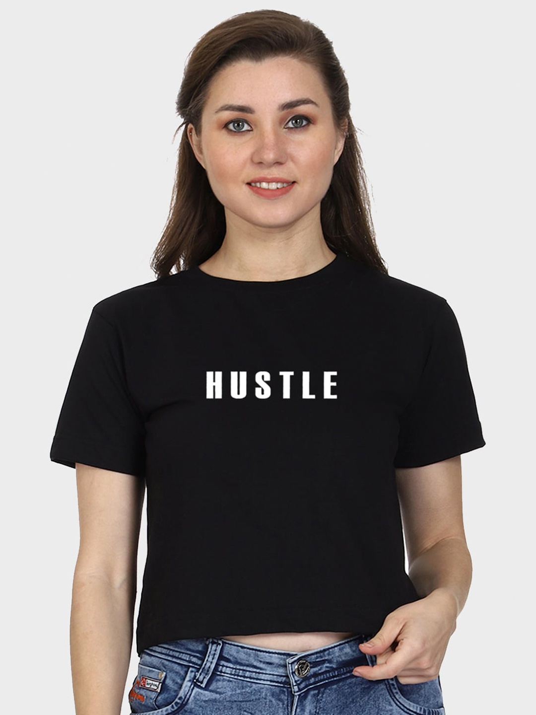 

T-SHIRT TRUCK Typography Printed Cotton Crop T-shirt, Black