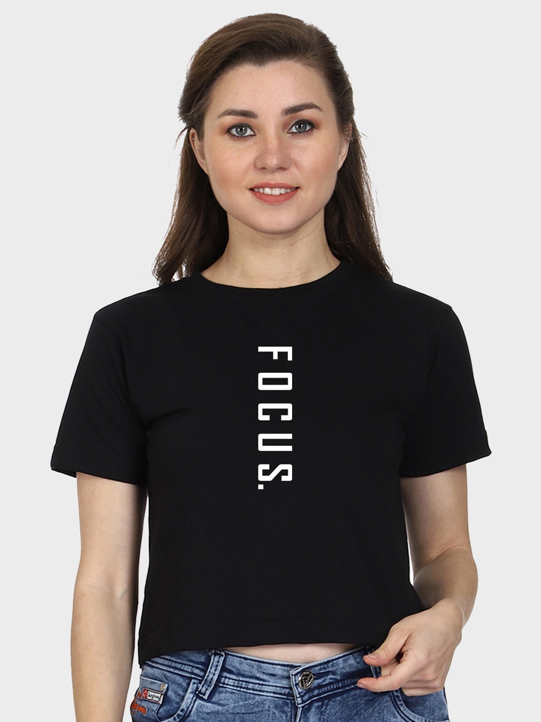 

T-SHIRT TRUCK Typography Printed Cotton Crop T-shirt, Black