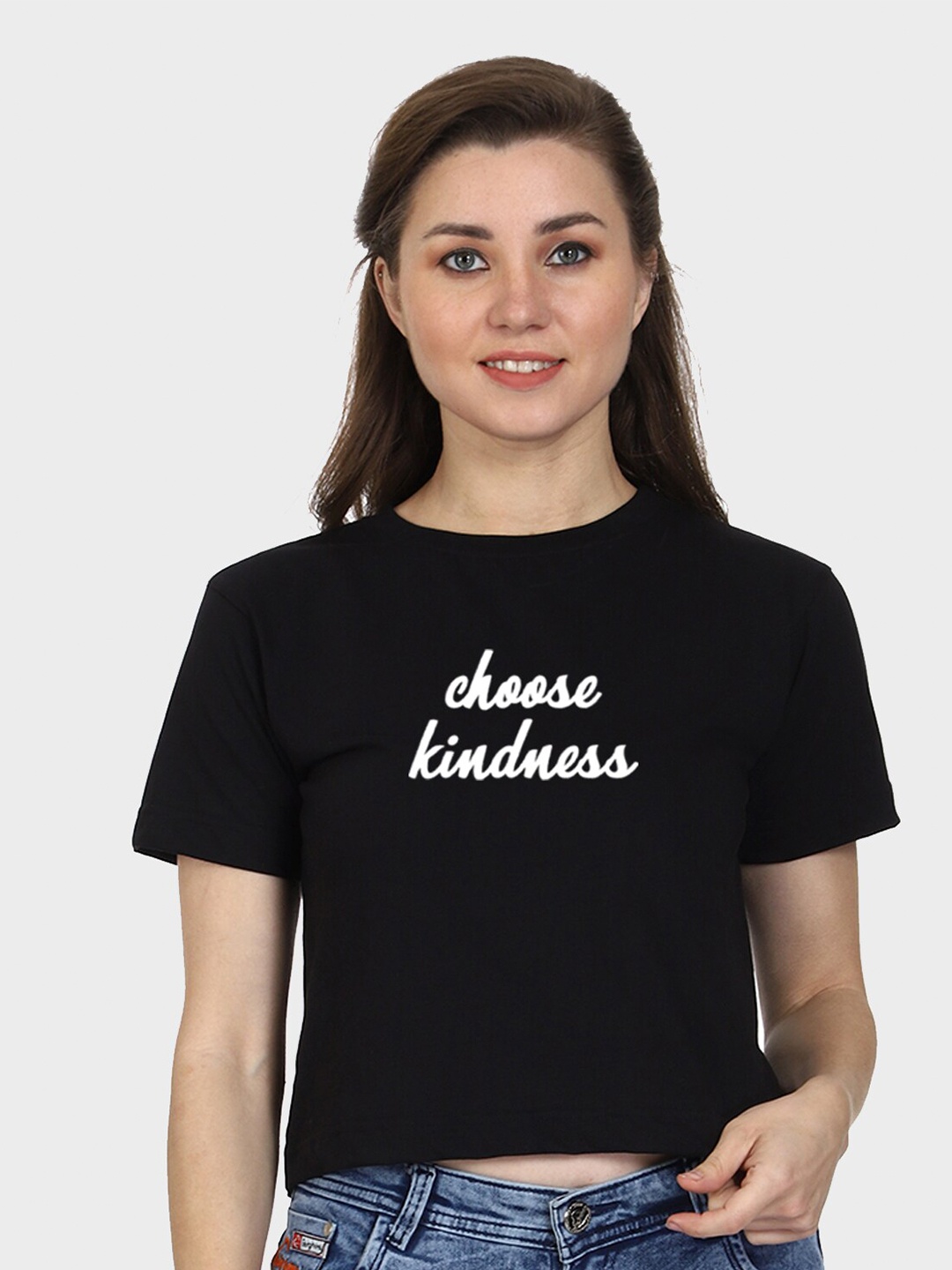 

T-SHIRT TRUCK Typography Printed Cotton Crop T-shirt, Black