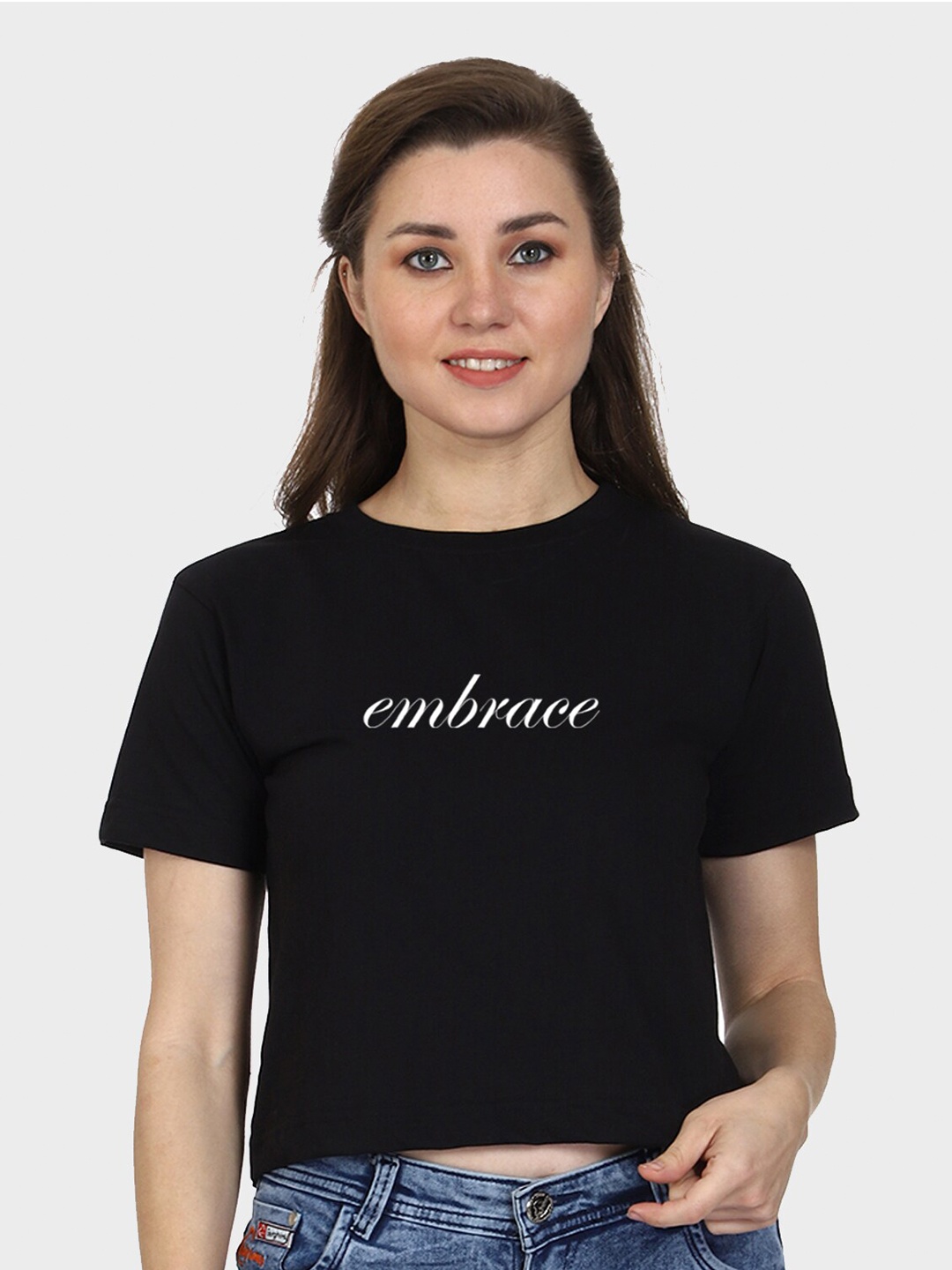 

T-SHIRT TRUCK Typography Printed Cotton Crop T-shirt, Black