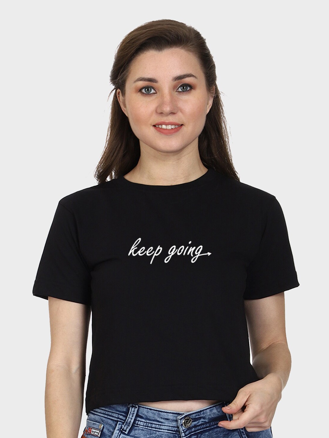 

T-SHIRT TRUCK Typography Printed Cotton Crop T-shirt, Black
