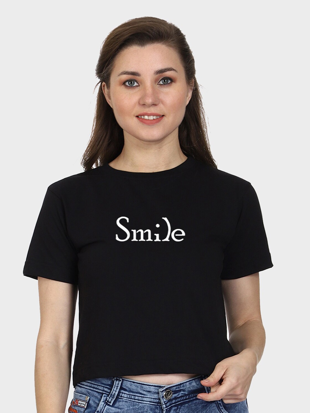 

T-SHIRT TRUCK Typography Printed Cotton Crop T-shirt, Black