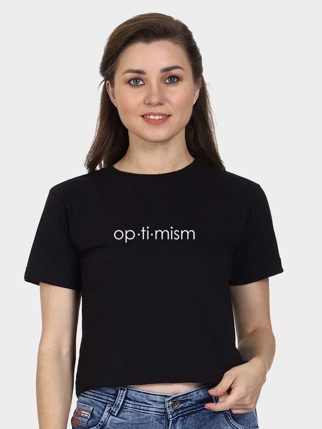 

T-SHIRT TRUCK Typography Printed Cotton Crop T-shirt, Black