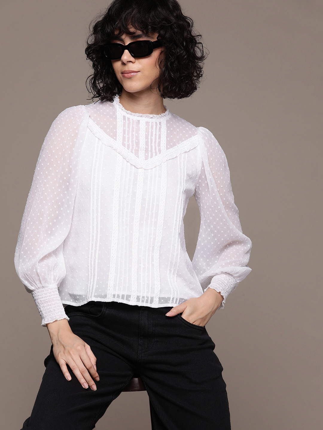 

The Roadster Lifestyle Co. Dobby Weave Semi Sheer Top, White