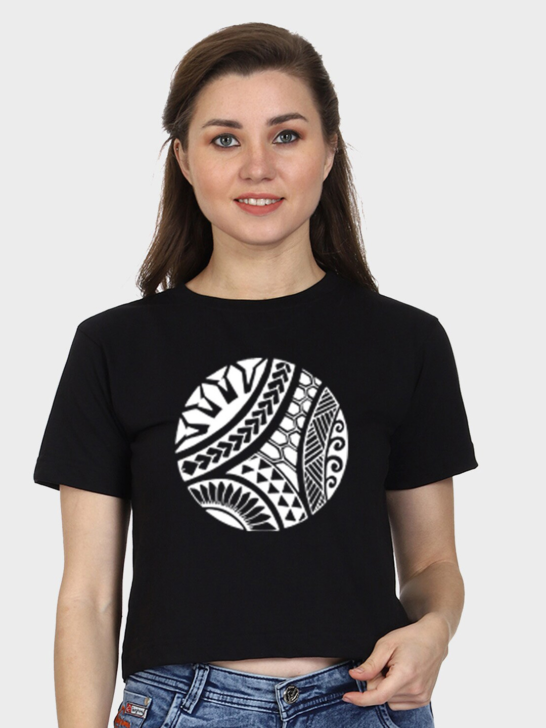

T-SHIRT TRUCK Graphic Printed Cotton Crop T-shirt, Black