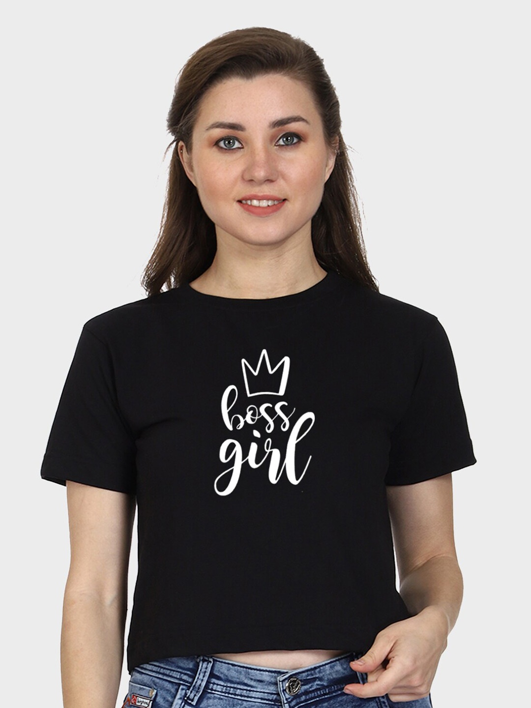 

T-SHIRT TRUCK Typography Printed Cotton Crop T-shirt, Black