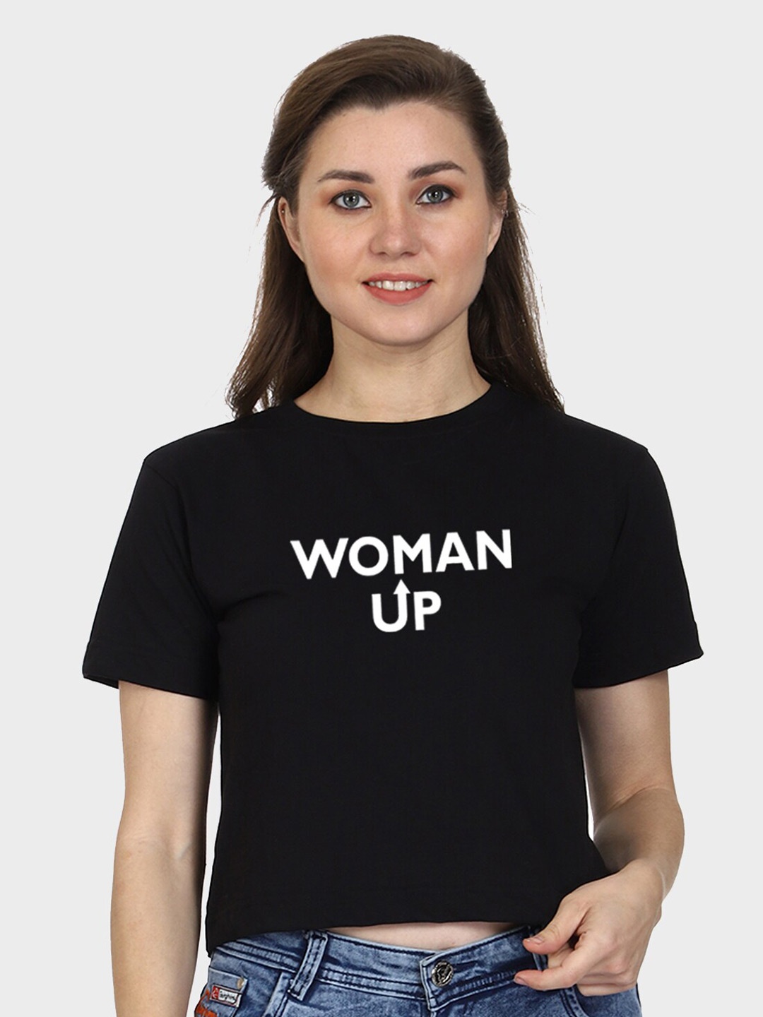 

T-SHIRT TRUCK Typography Printed Cotton Crop T-shirt, Black