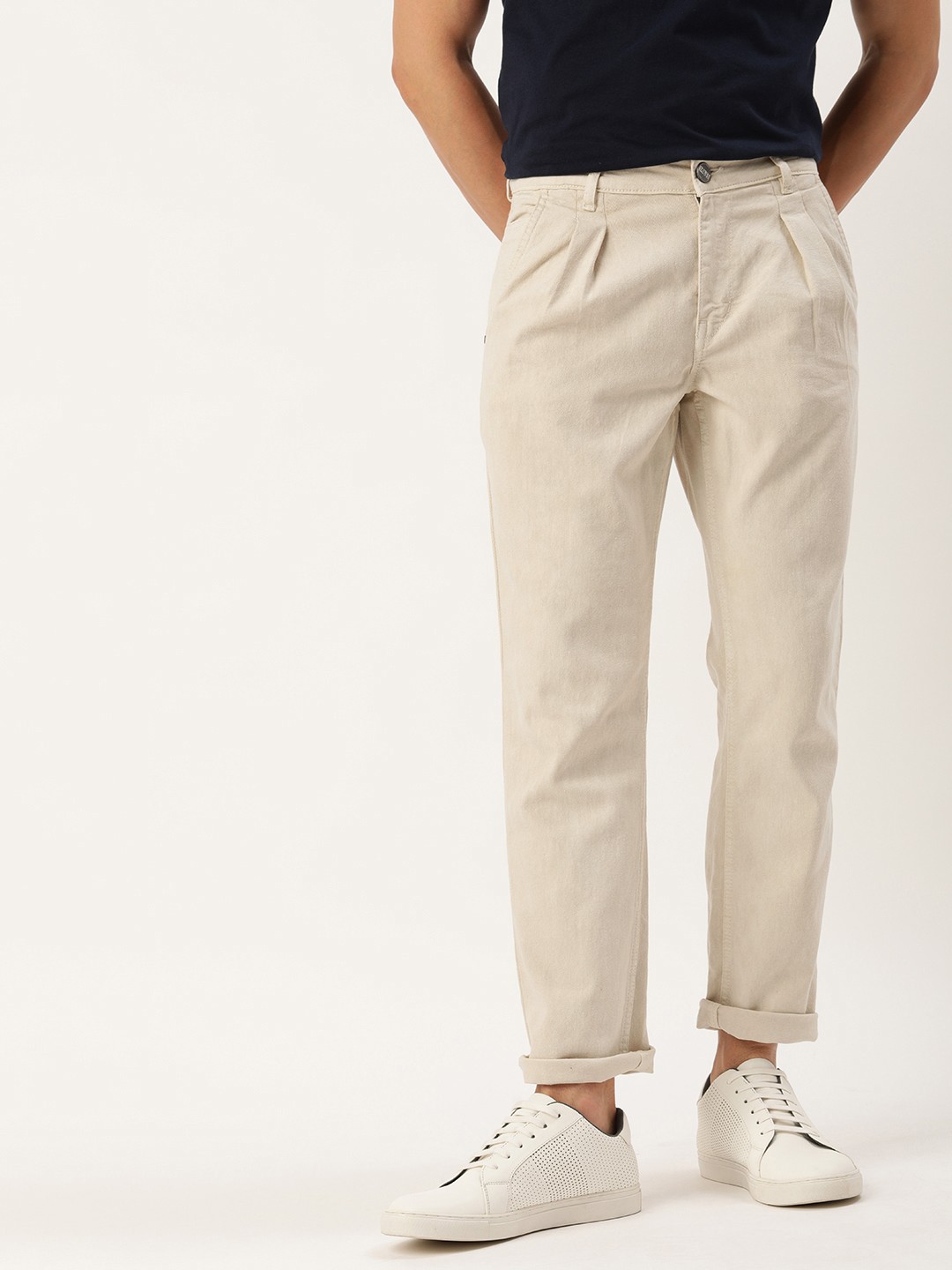

Mast & Harbour Men Slim Fit Stretchable Mid-Rise Jeans, Cream